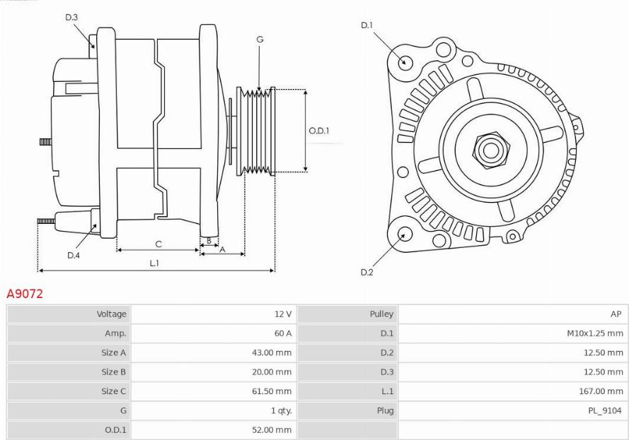 AS-PL A9072 - Alternator europarts.cy