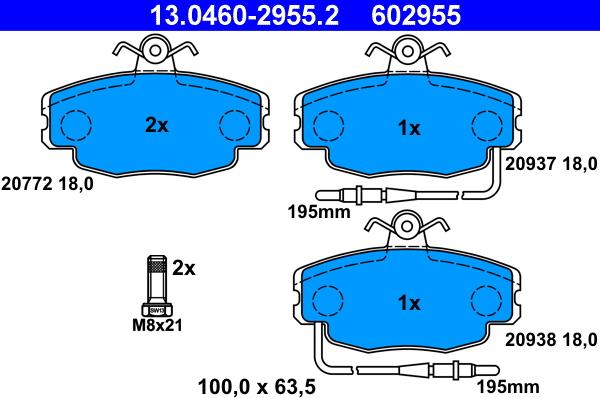 ATE 13.0460-2955.2 - Brake Pad Set, disc brake europarts.cy