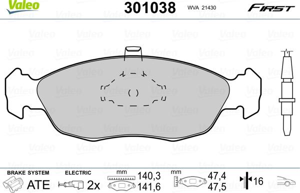VALEO 301038 - Brake Pad Set, disc brake europarts.cy