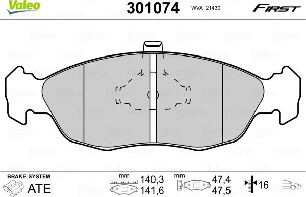 VALEO 301074 - Brake Pad Set, disc brake europarts.cy