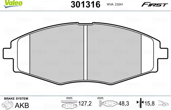 VALEO 301316 - Brake Pad Set, disc brake europarts.cy